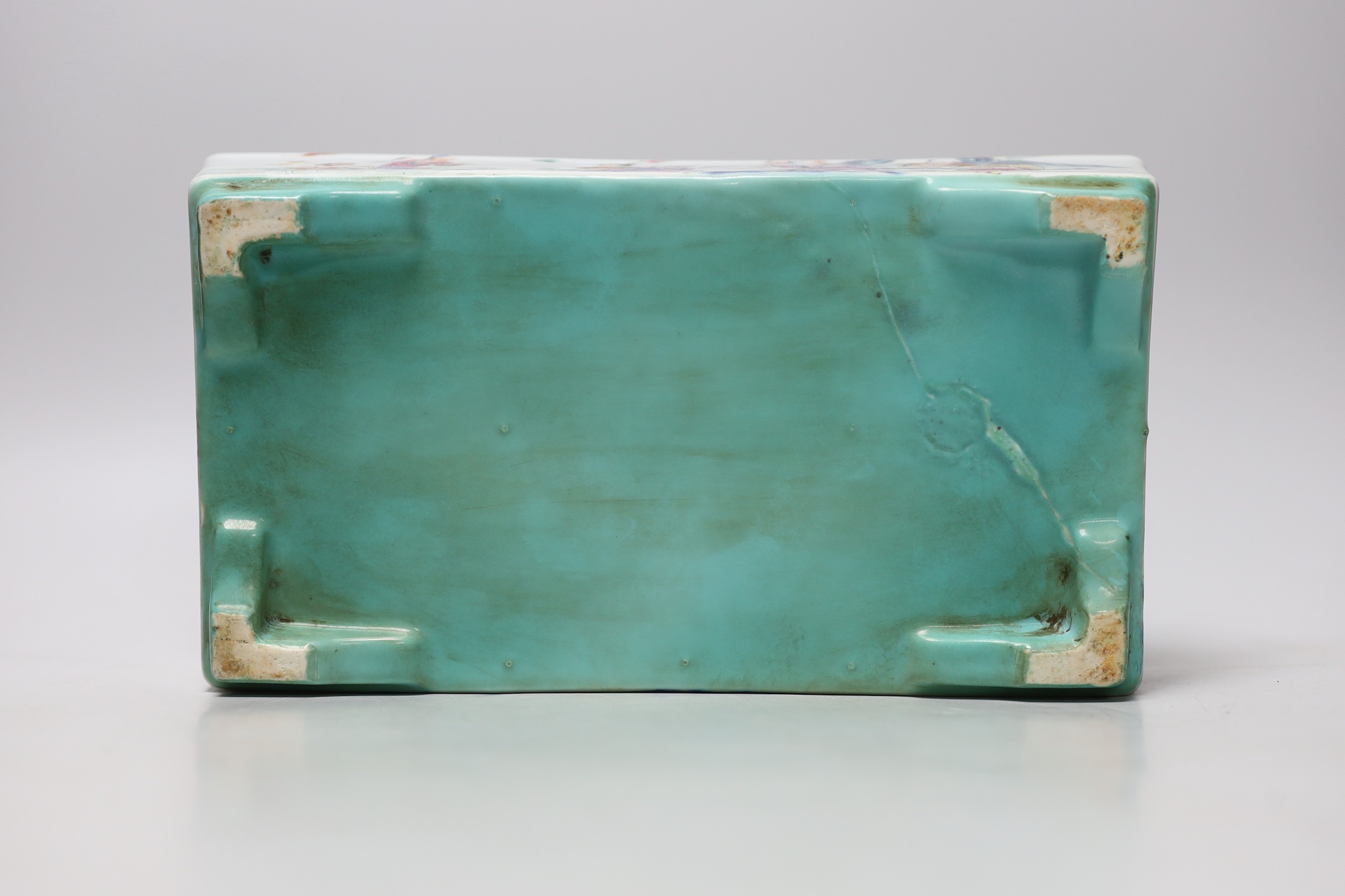 A Chinese famille rose 'immortals' rectangular jardiniere, 29cm